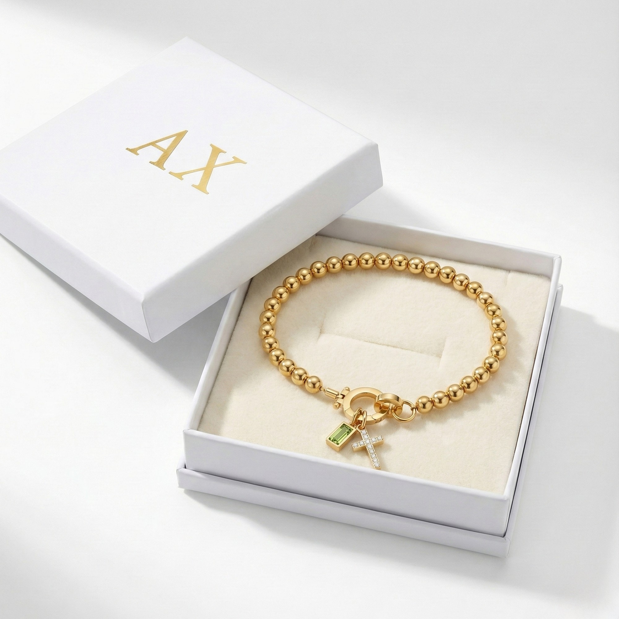 AX Perlen-Geburtsstein-Kreuzanhänger-Armband