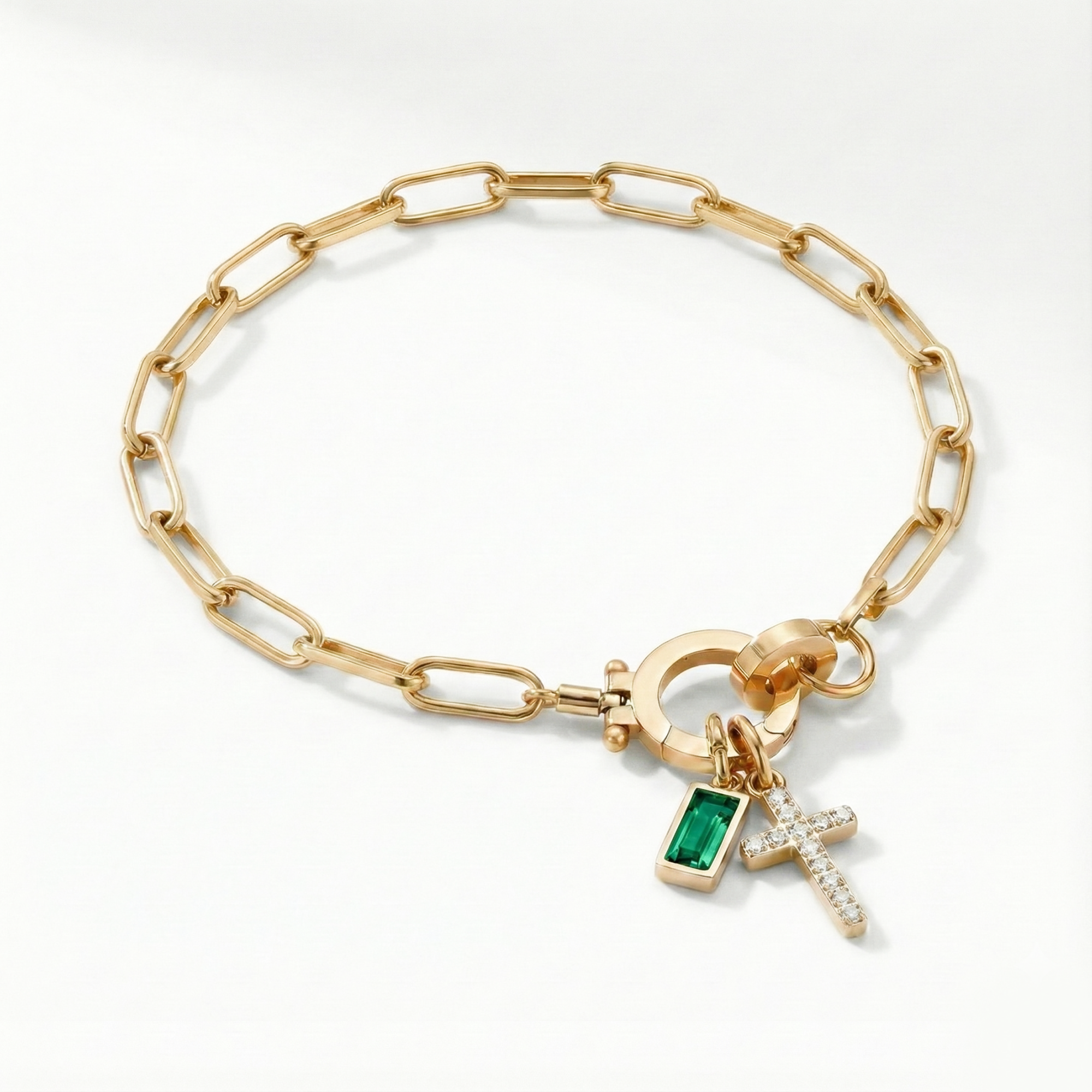 Paperclip Birthstone Cross Charm Bracelet