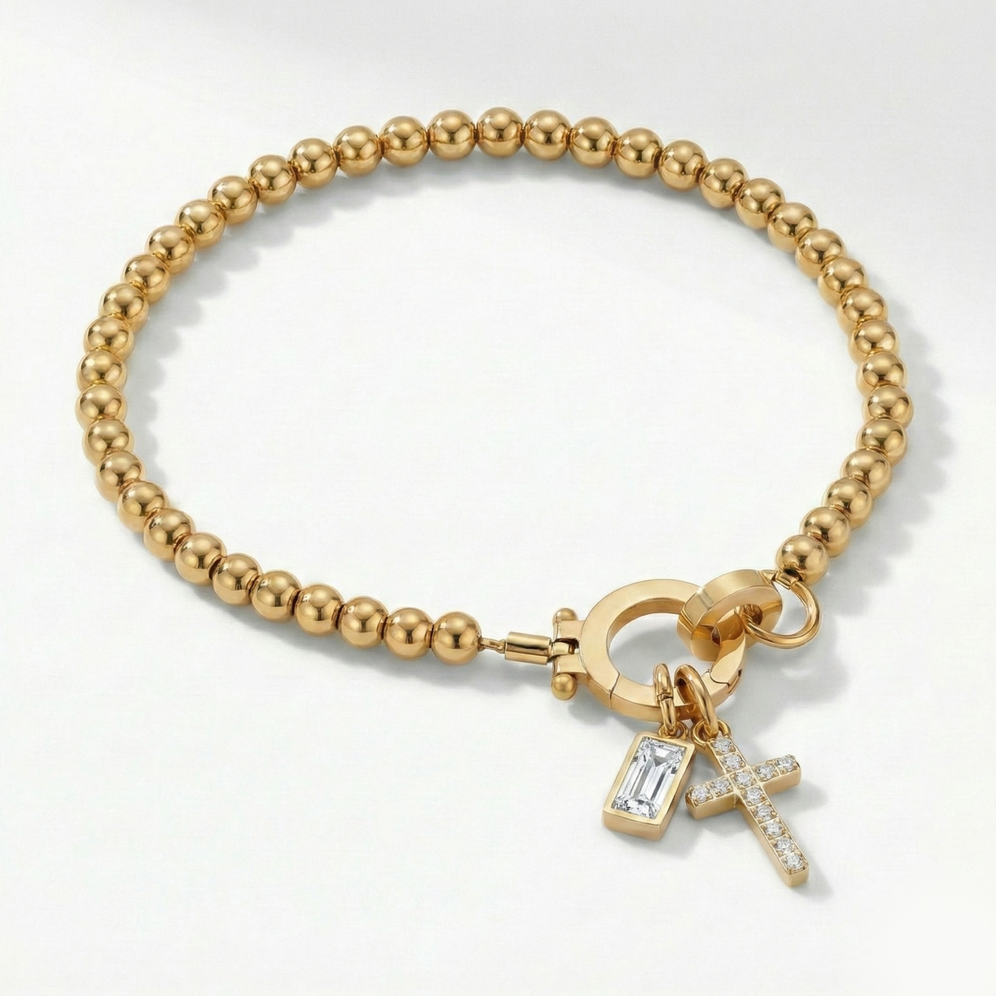 Beaded Birthstone Cross Charm Bracelet