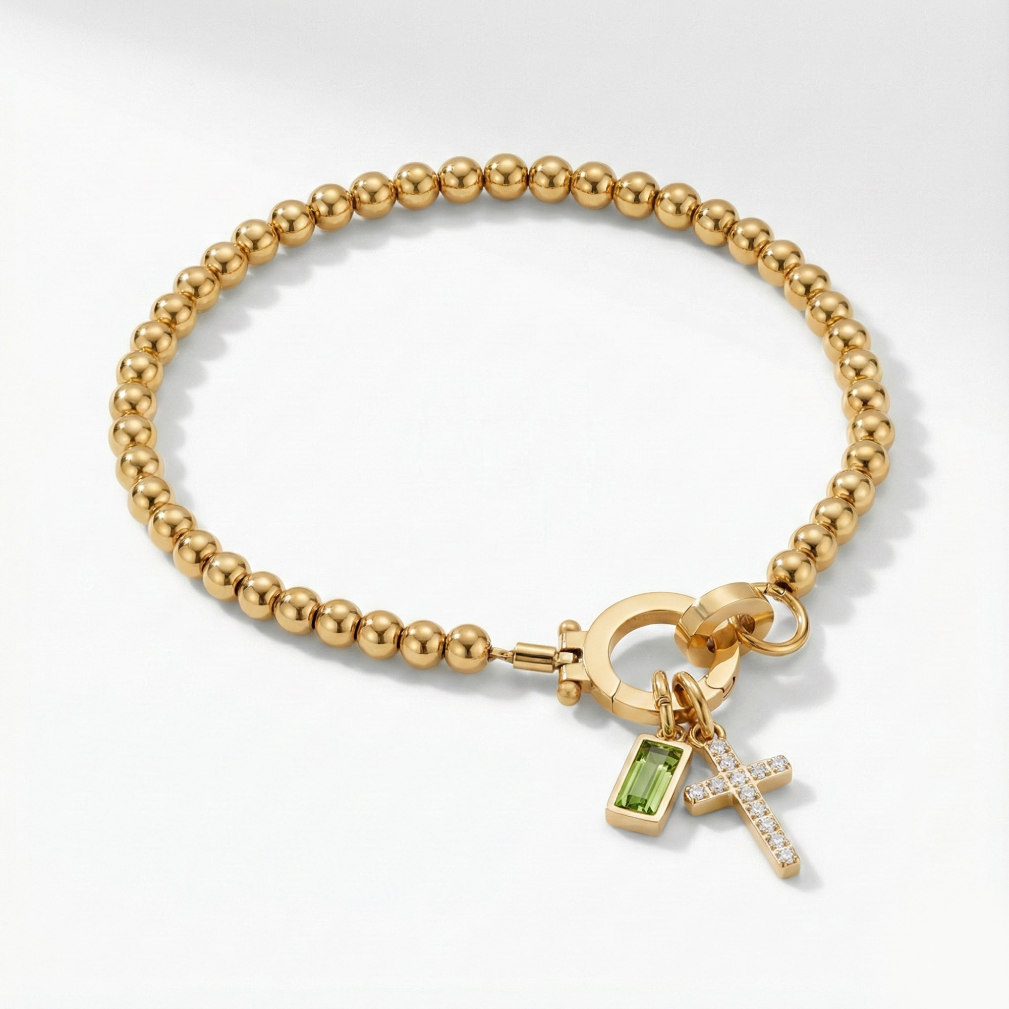 Beaded Birthstone Cross Charm Bracelet