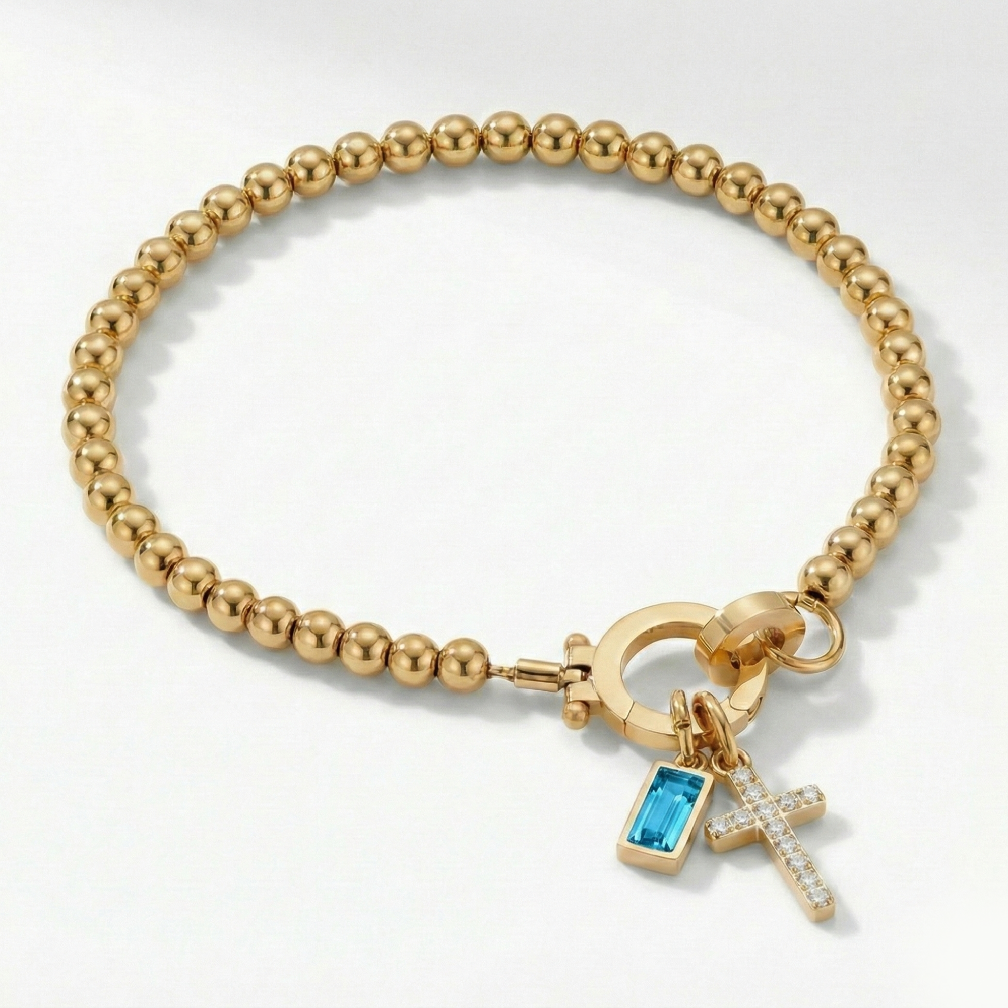 Beaded Birthstone Cross Charm Bracelet