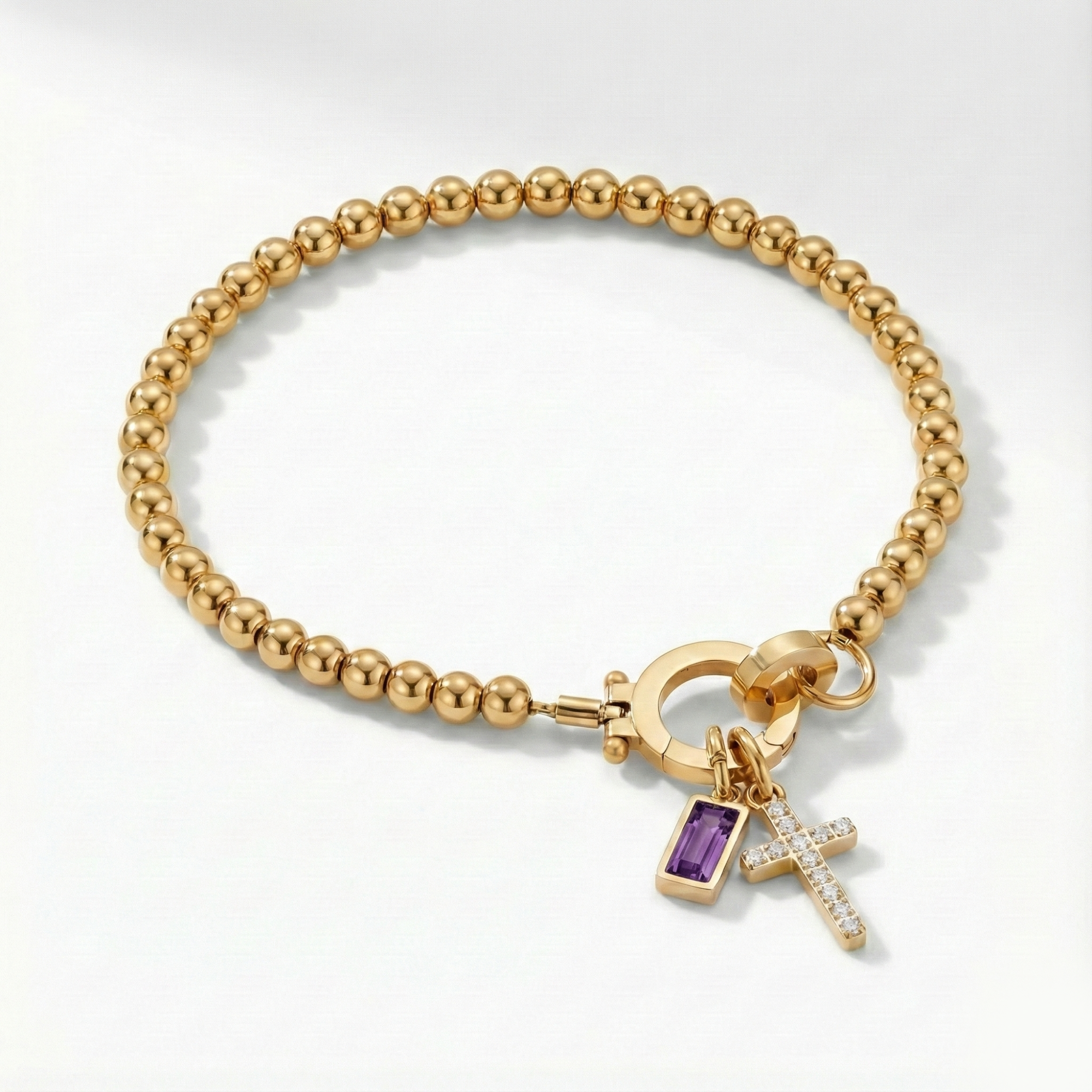 Beaded Birthstone Cross Charm Bracelet