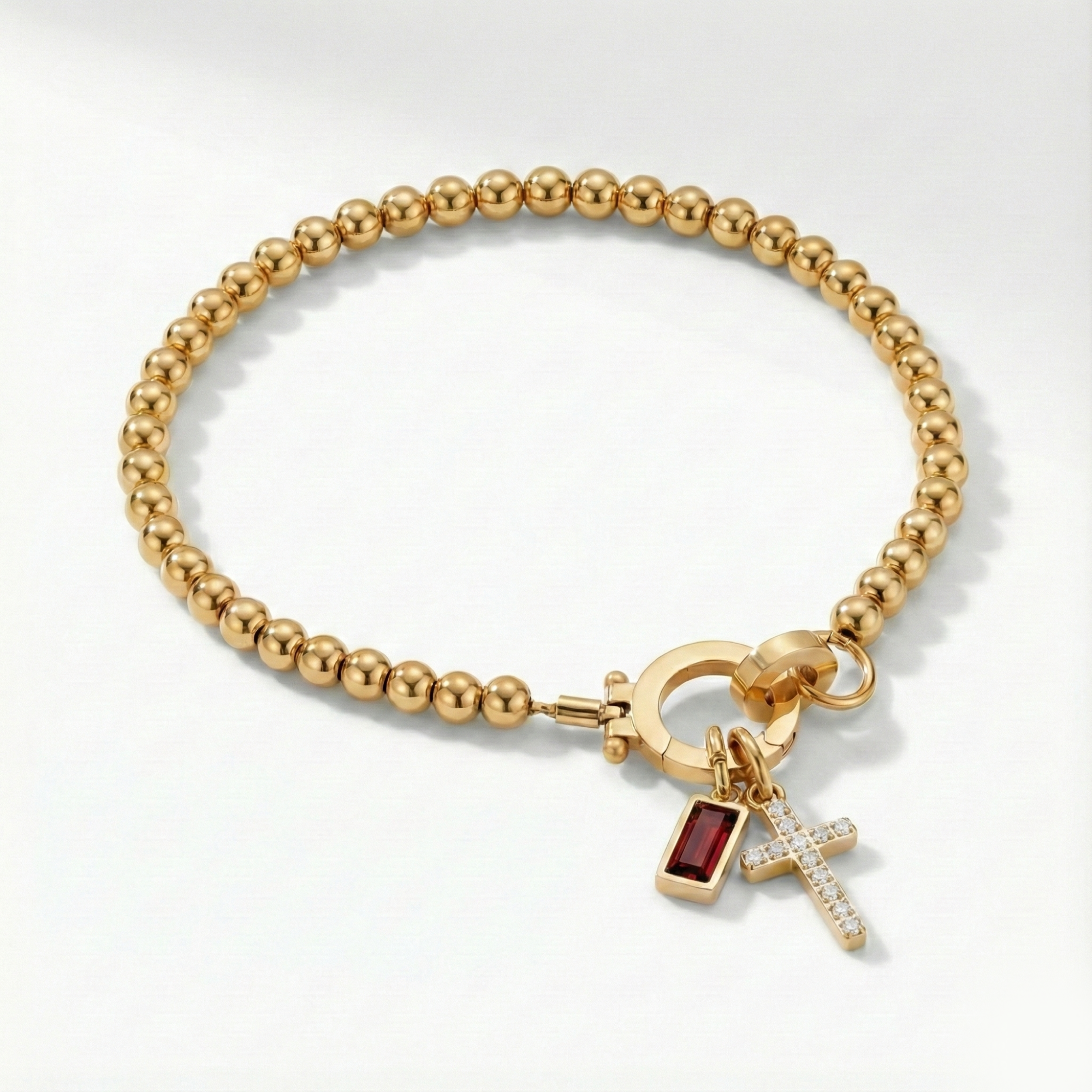 Beaded Birthstone Cross Charm Bracelet