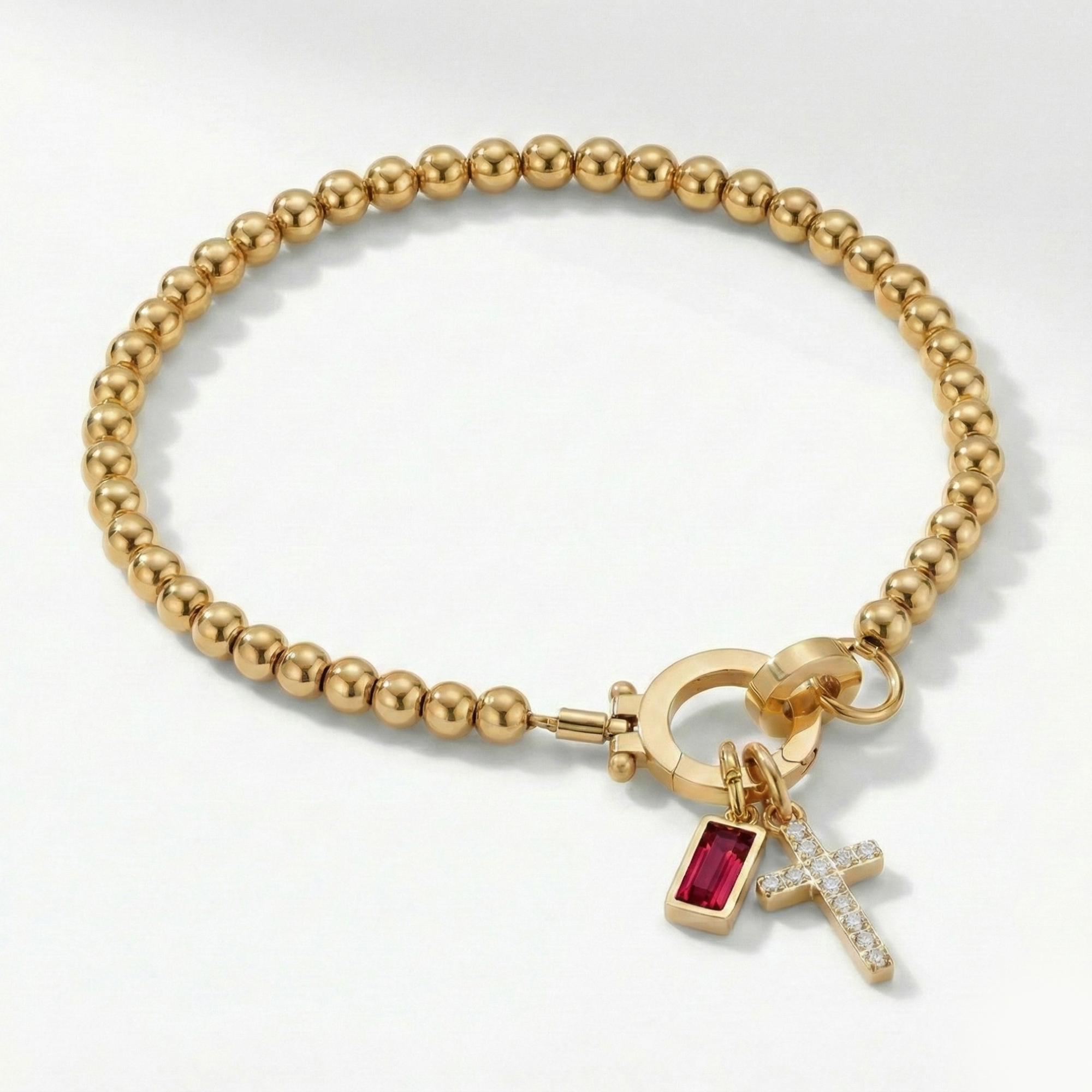Beaded Birthstone Cross Charm Bracelet
