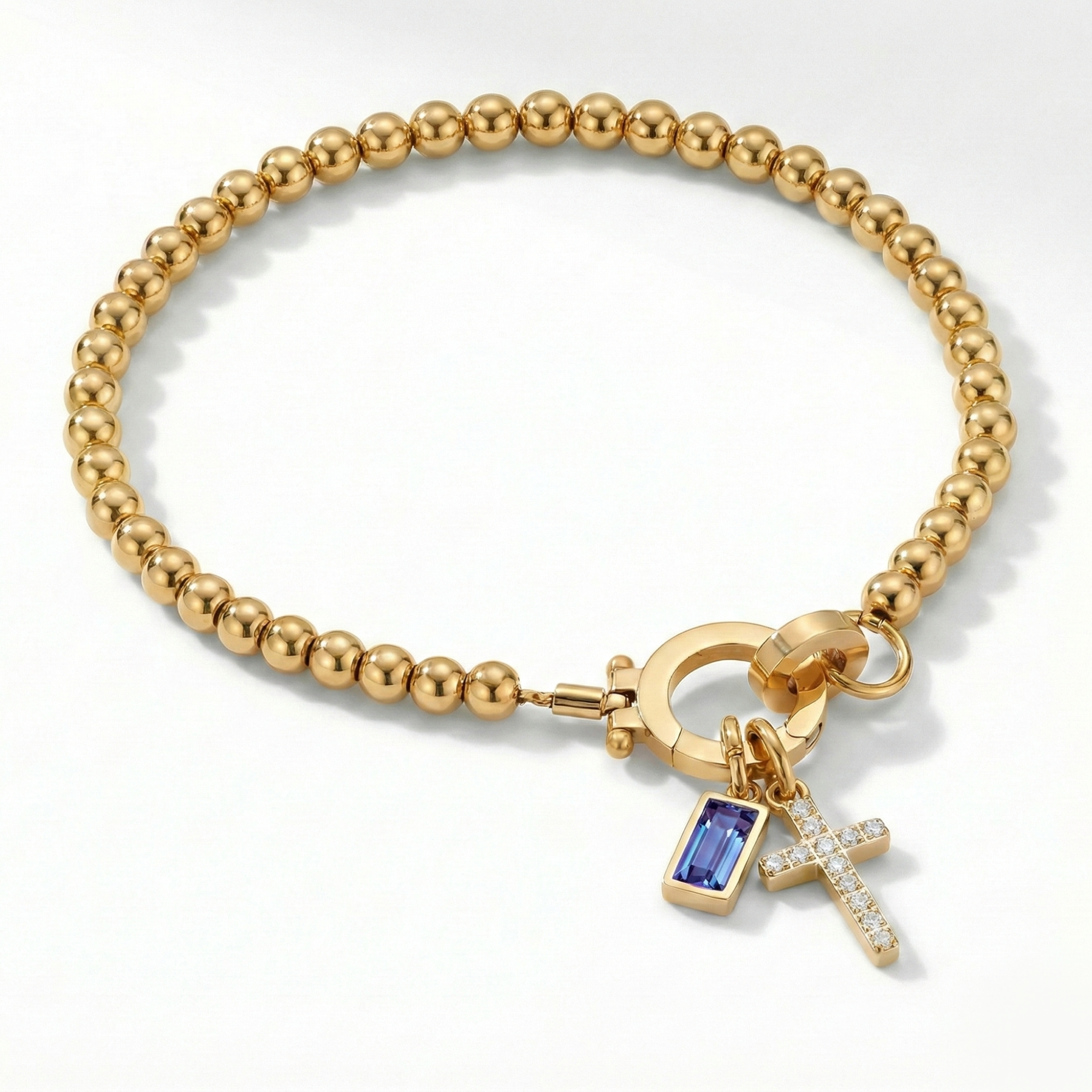 Beaded Birthstone Cross Charm Bracelet
