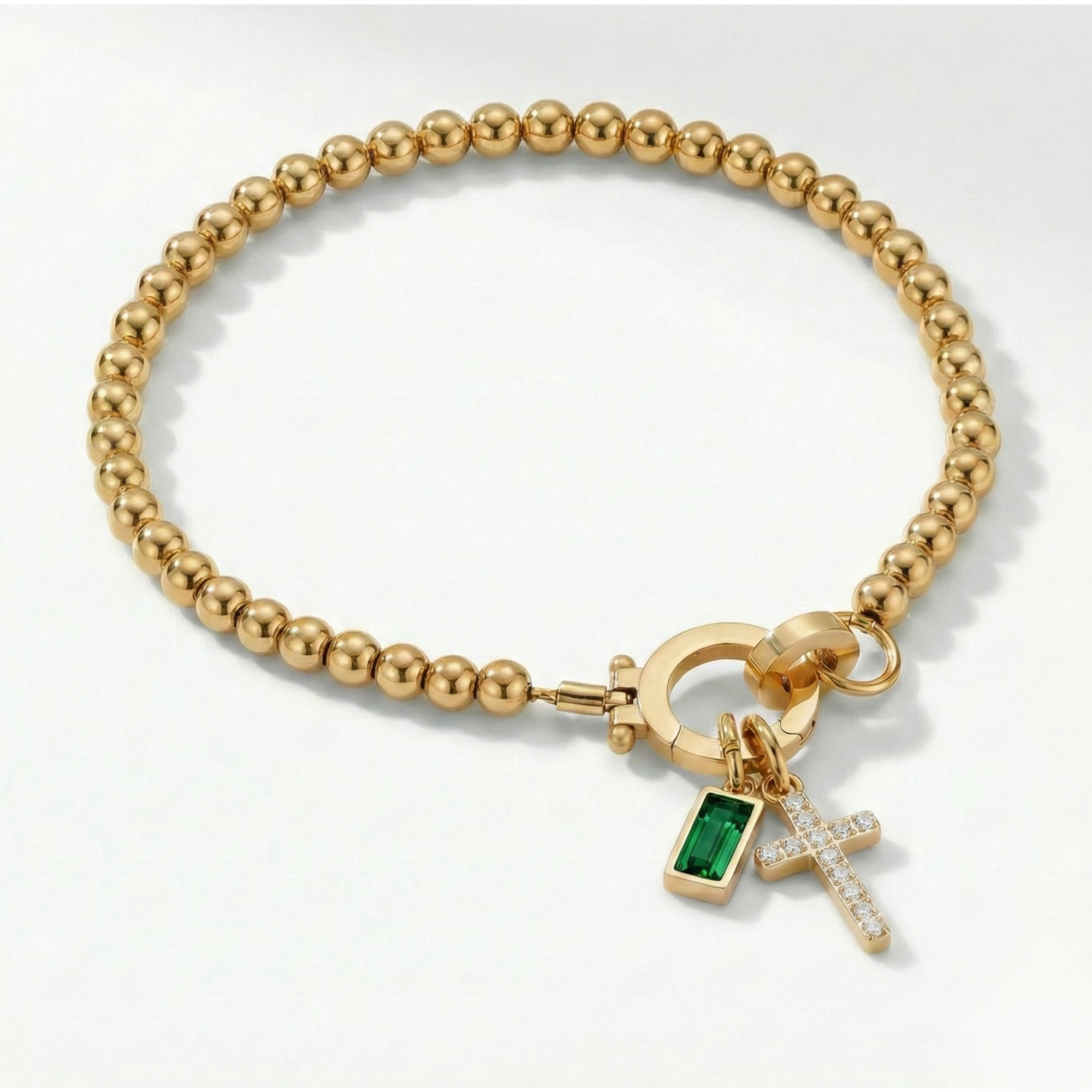 Beaded Birthstone Cross Charm Bracelet