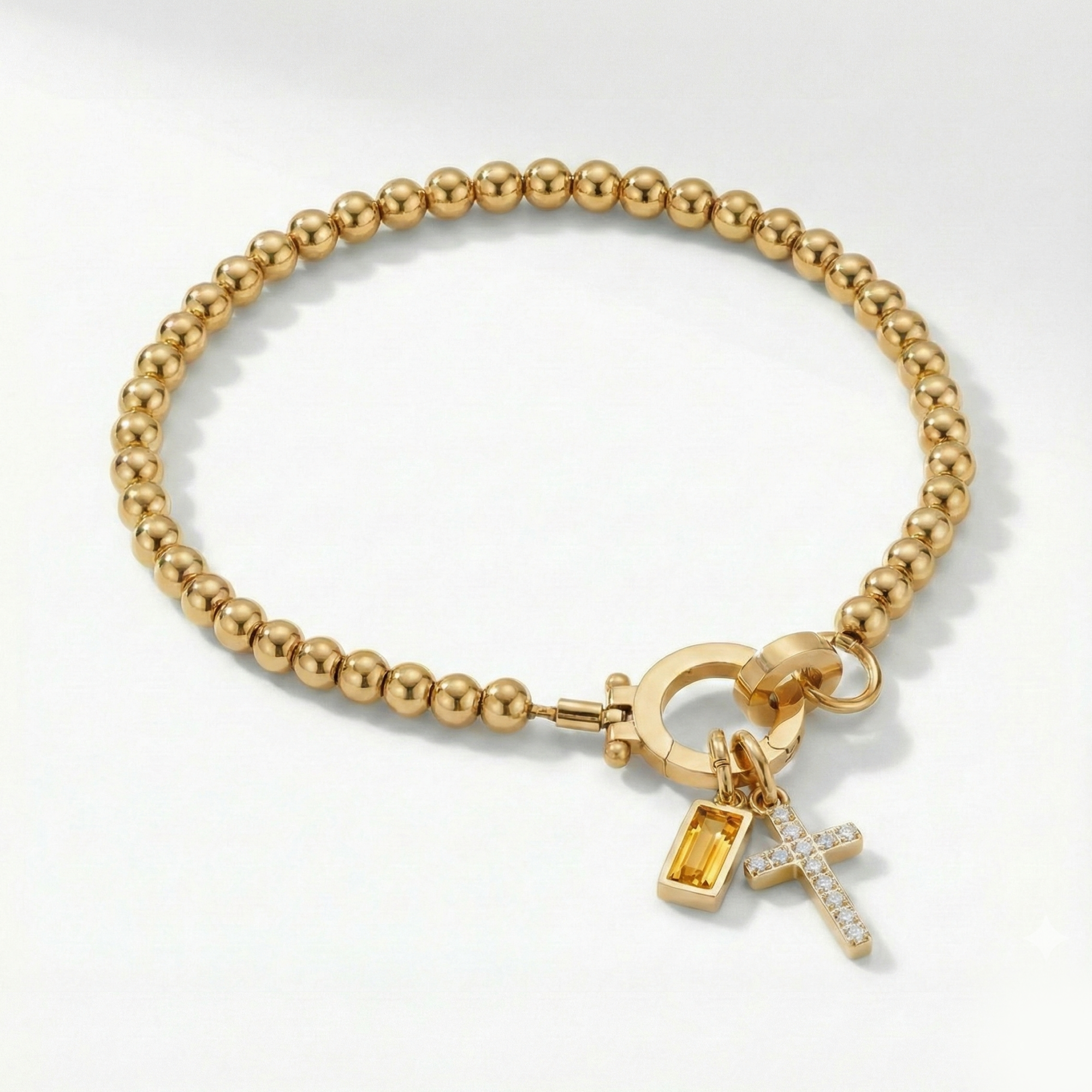 Beaded Birthstone Cross Charm Bracelet