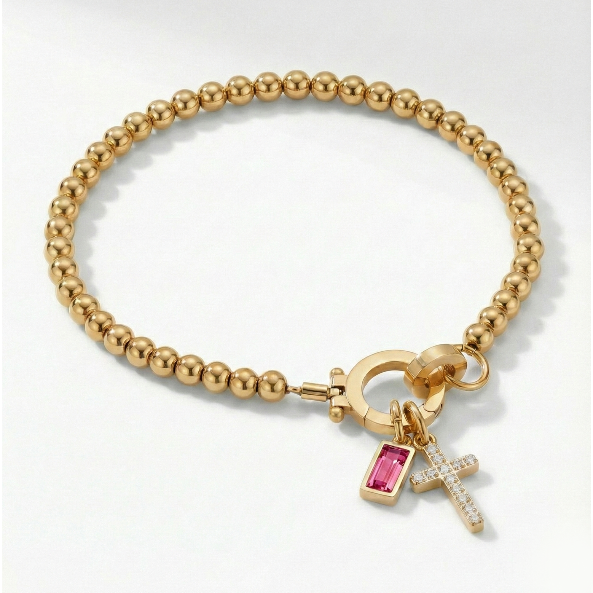 Beaded Birthstone Cross Charm Bracelet