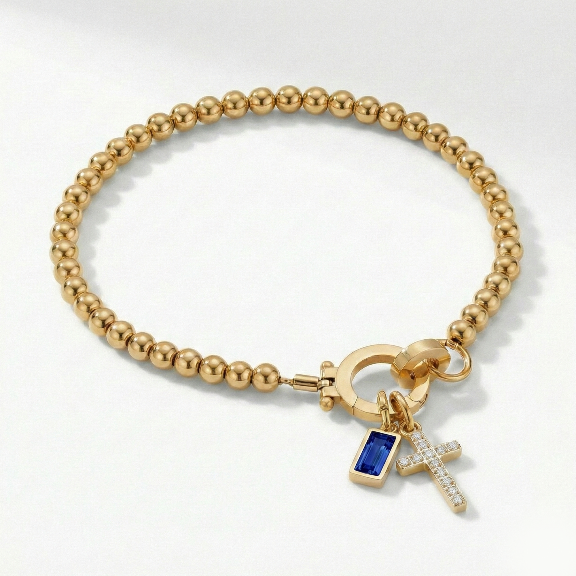 Beaded Birthstone Cross Charm Bracelet