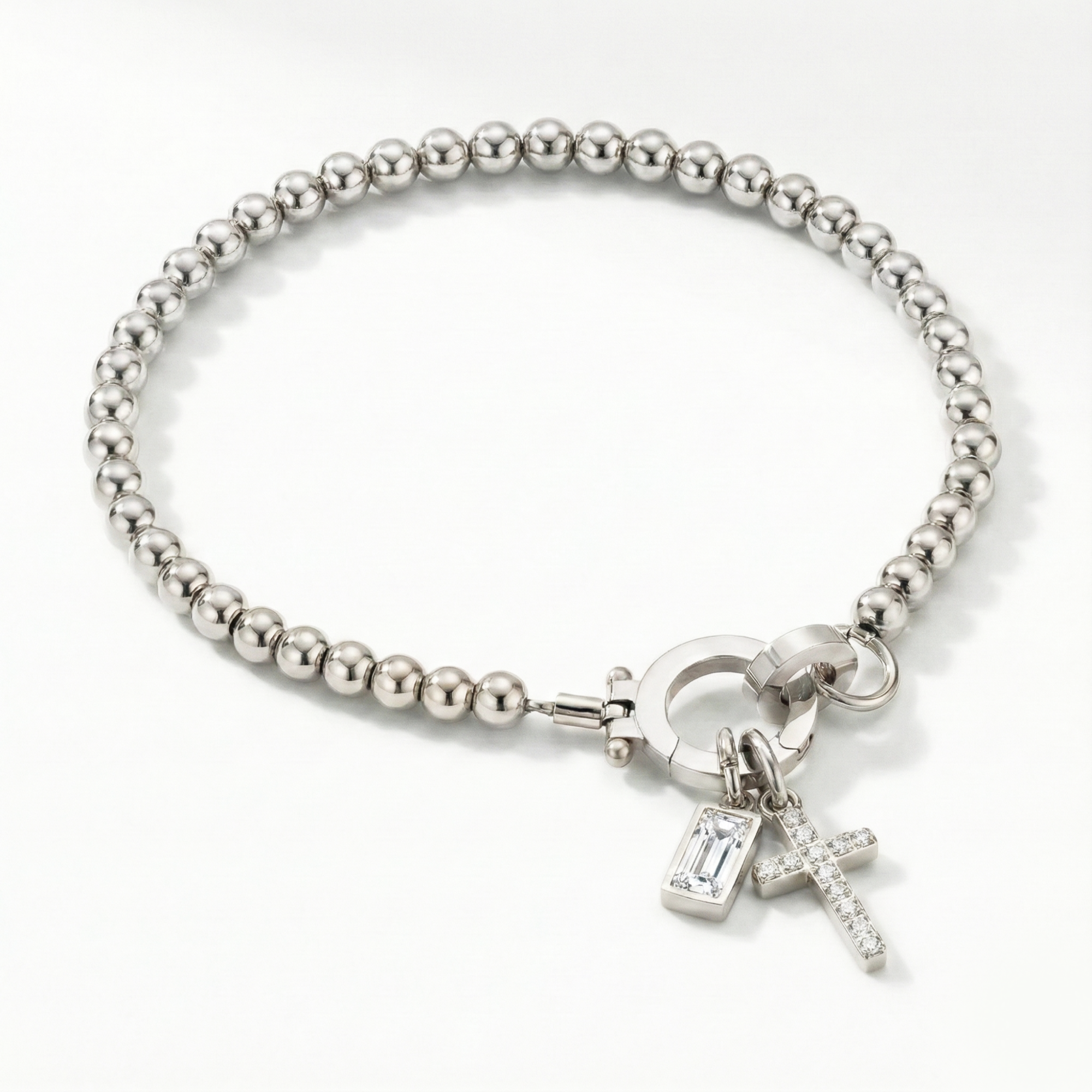 Beaded Birthstone Cross Charm Bracelet