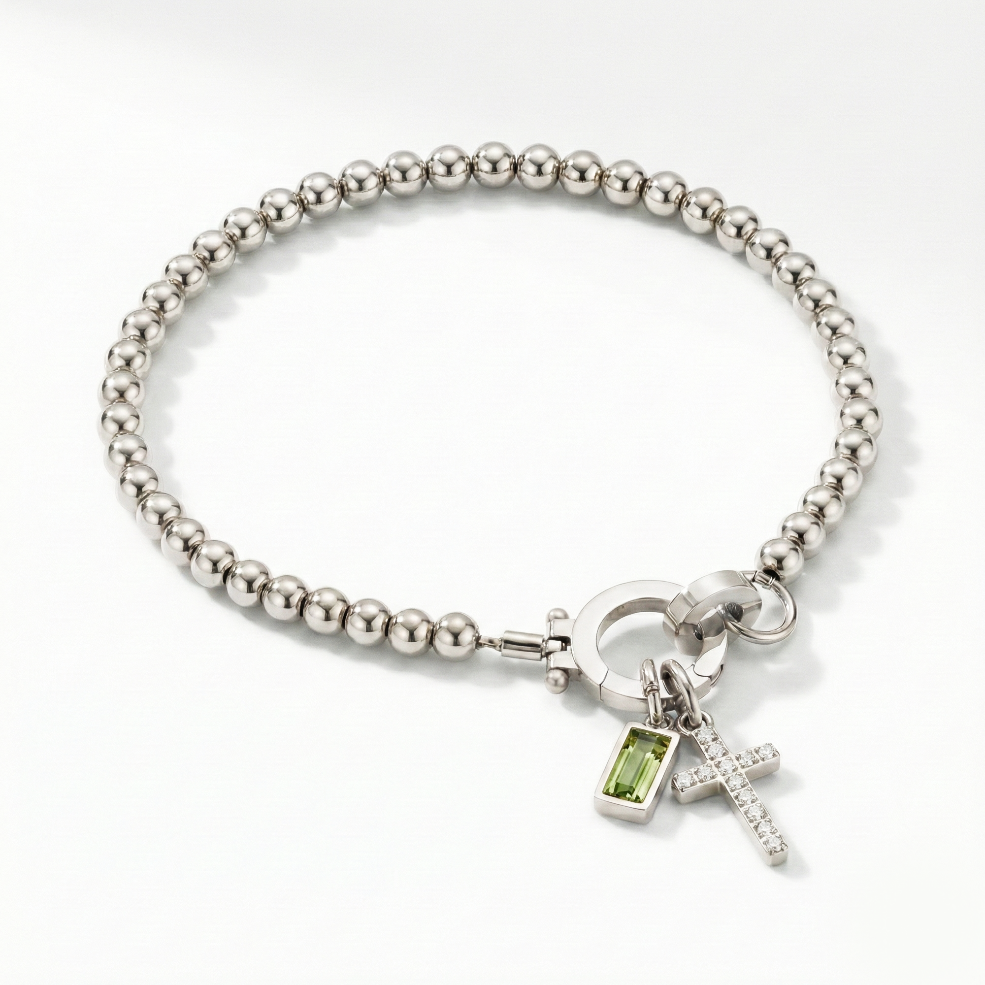 Beaded Birthstone Cross Charm Bracelet
