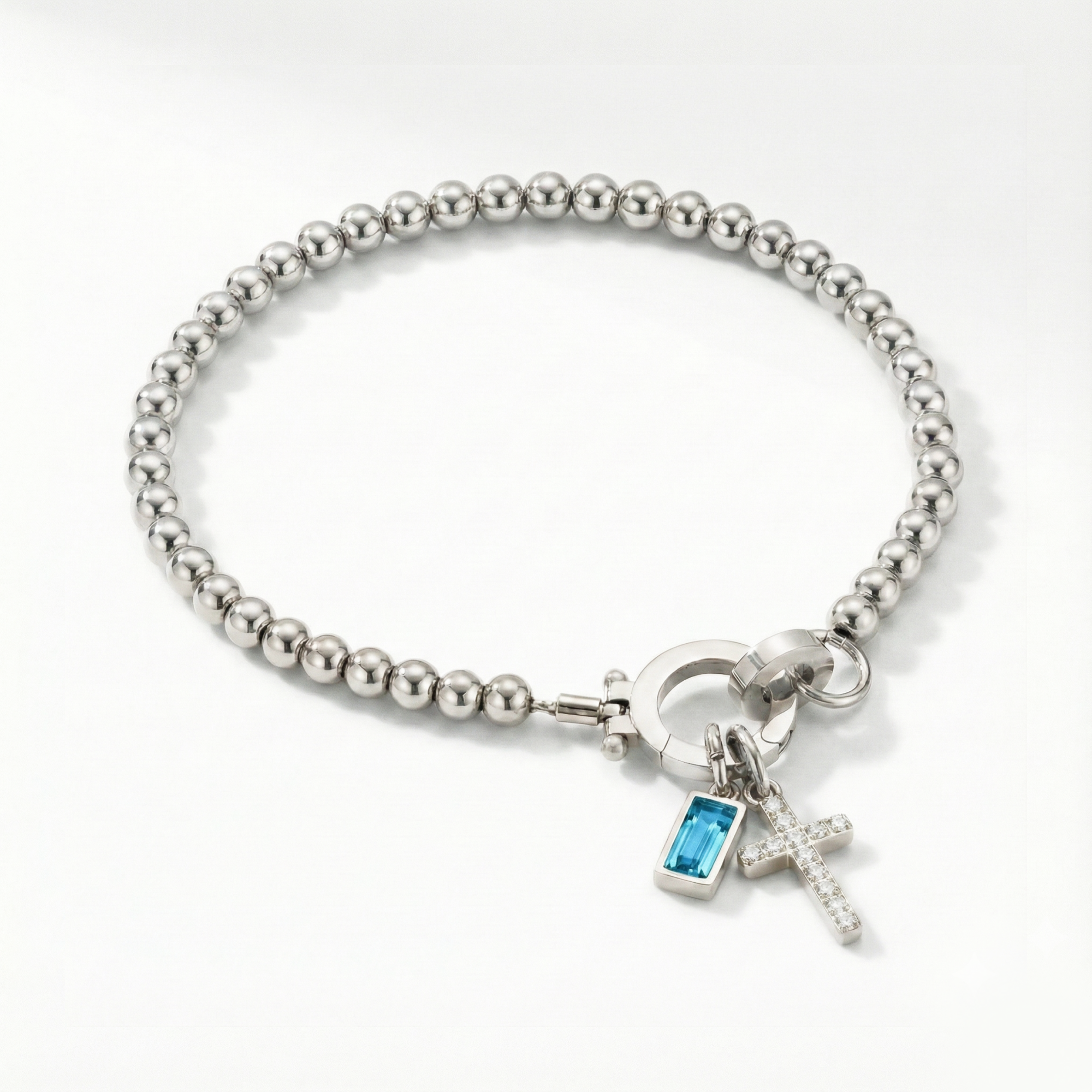 Beaded Birthstone Cross Charm Bracelet