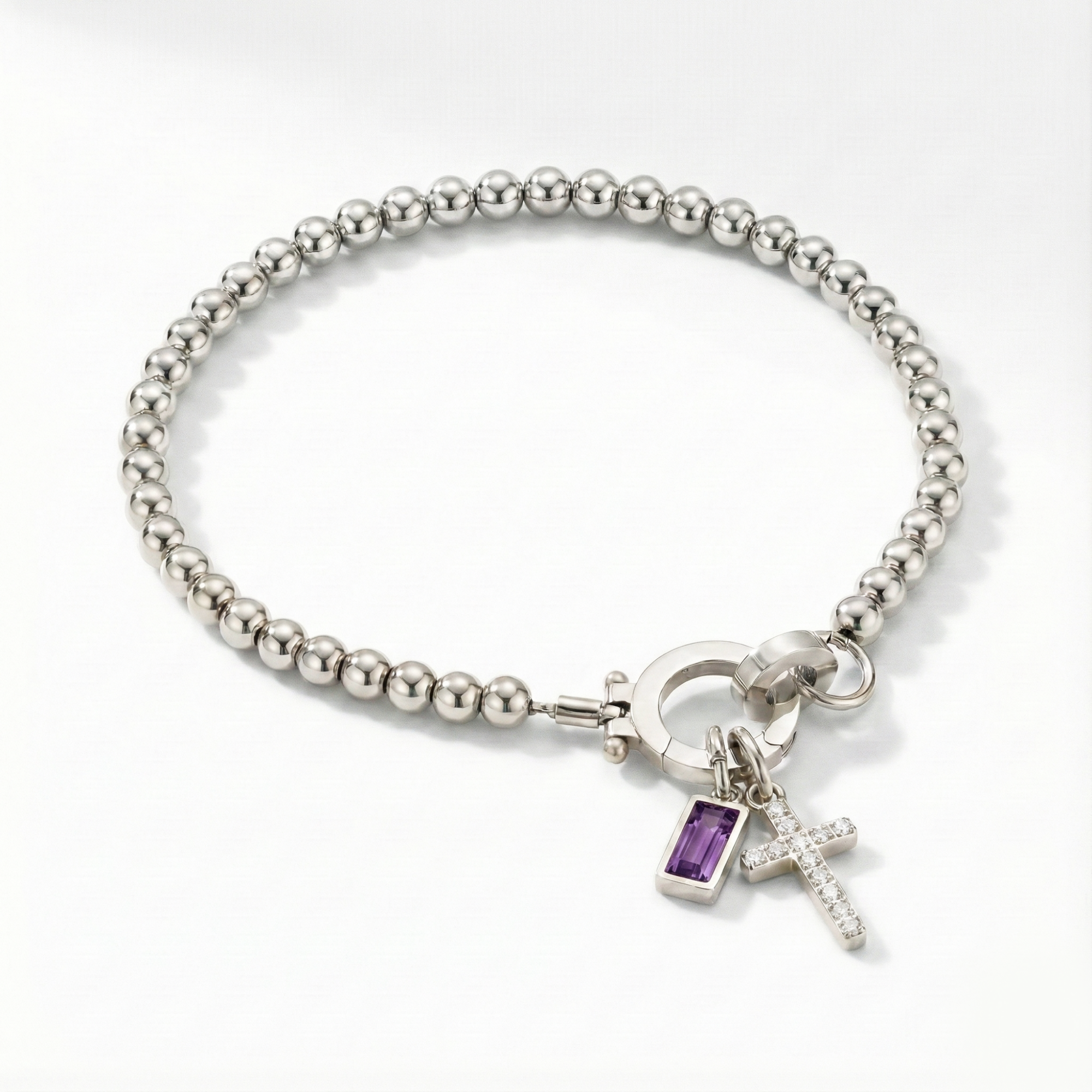 Beaded Birthstone Cross Charm Bracelet