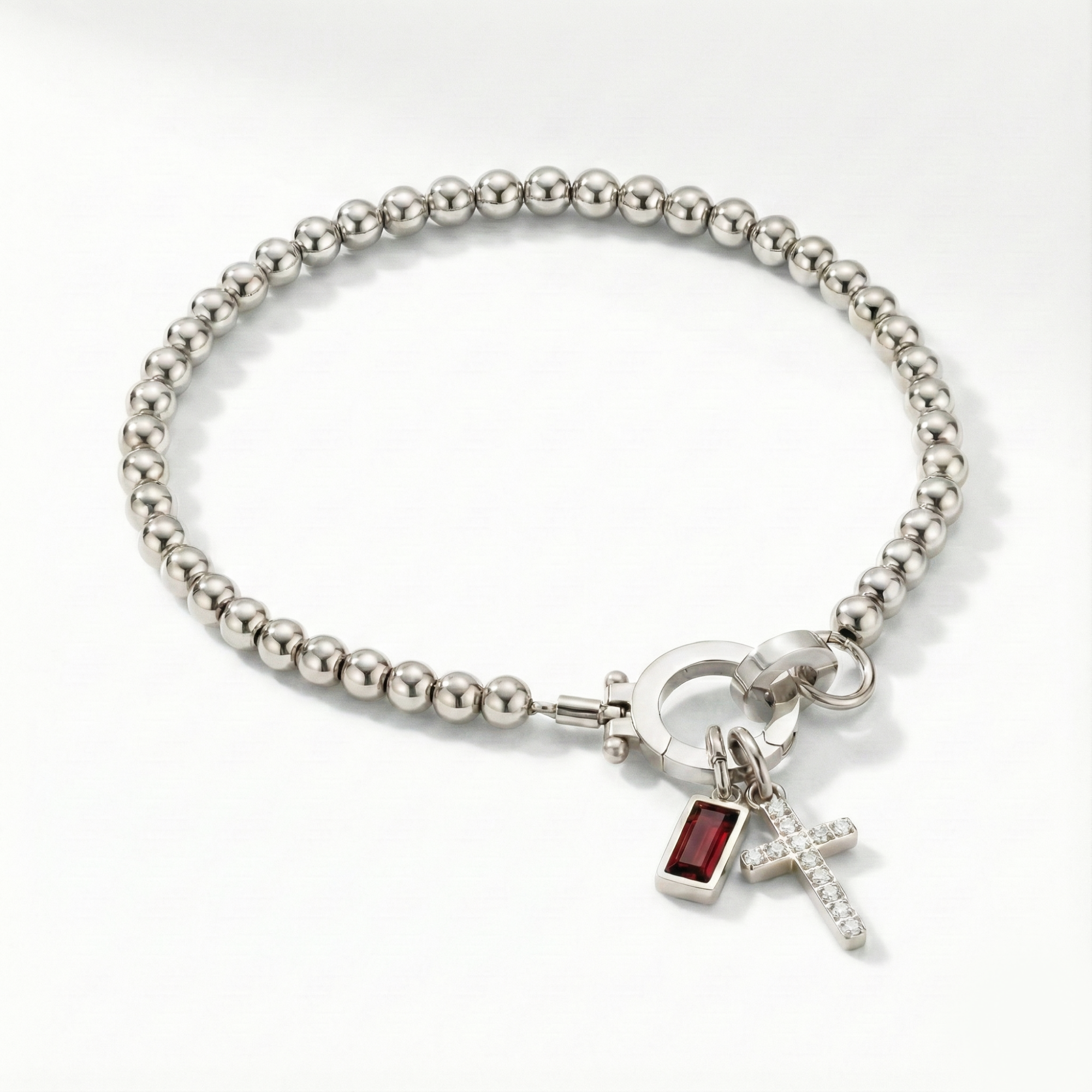 Beaded Birthstone Cross Charm Bracelet
