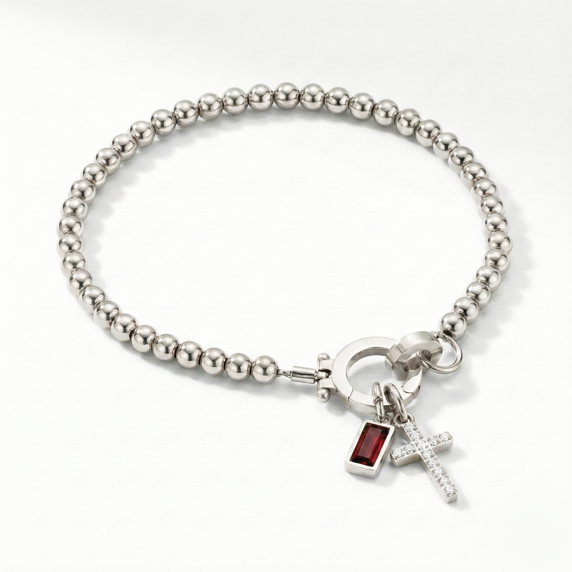 Beaded Birthstone Cross Charm Bracelet