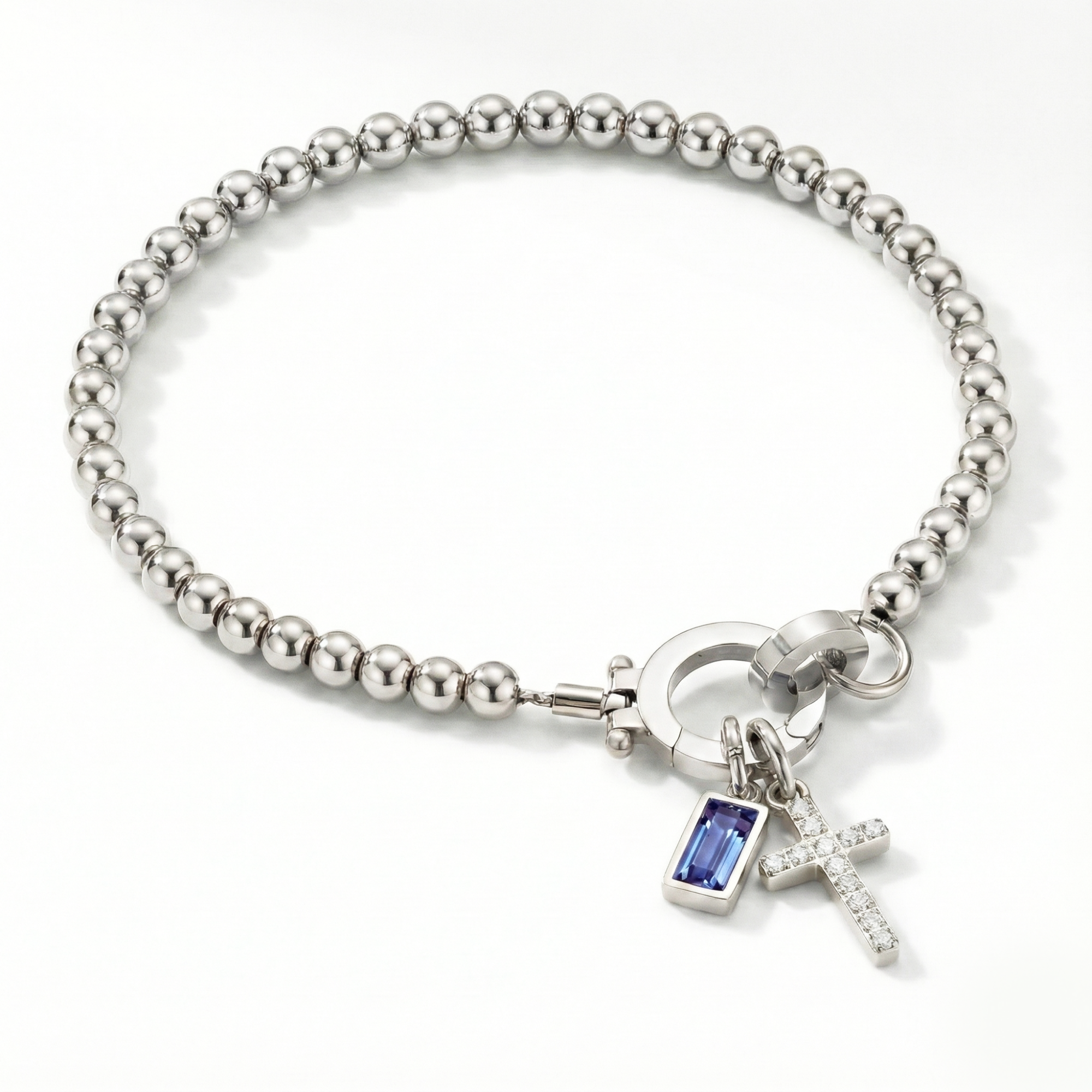 Beaded Birthstone Cross Charm Bracelet