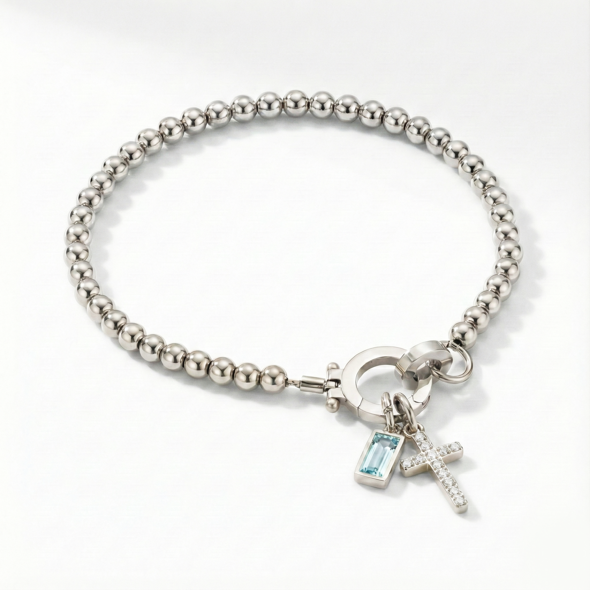 Beaded Birthstone Cross Charm Bracelet