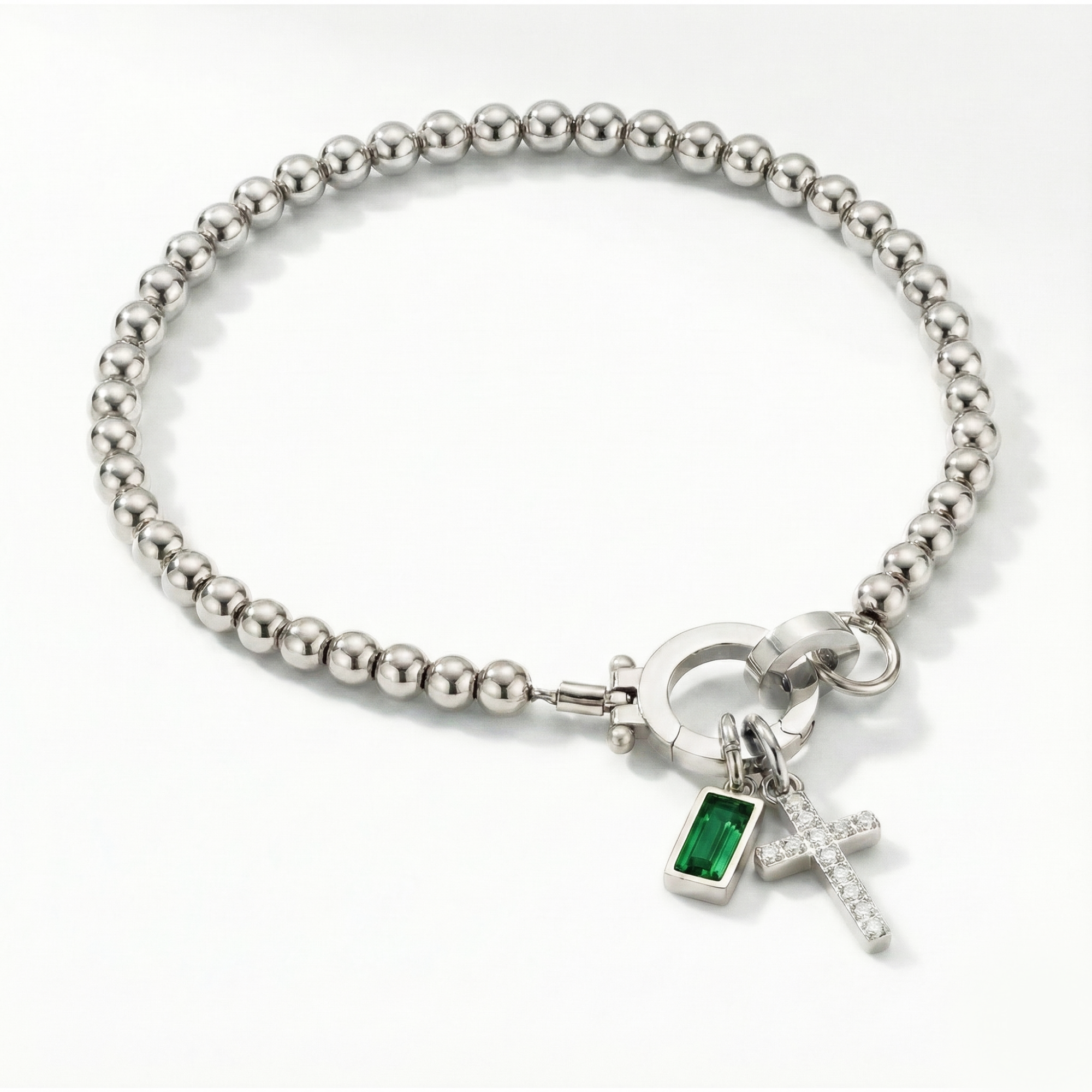 Beaded Birthstone Cross Charm Bracelet