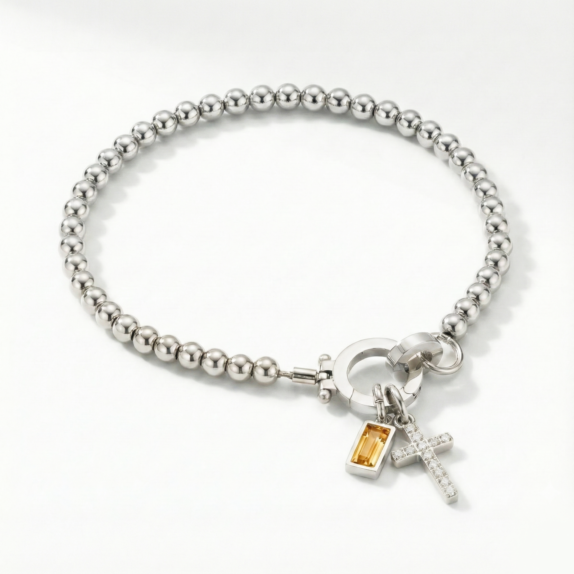 Beaded Birthstone Cross Charm Bracelet