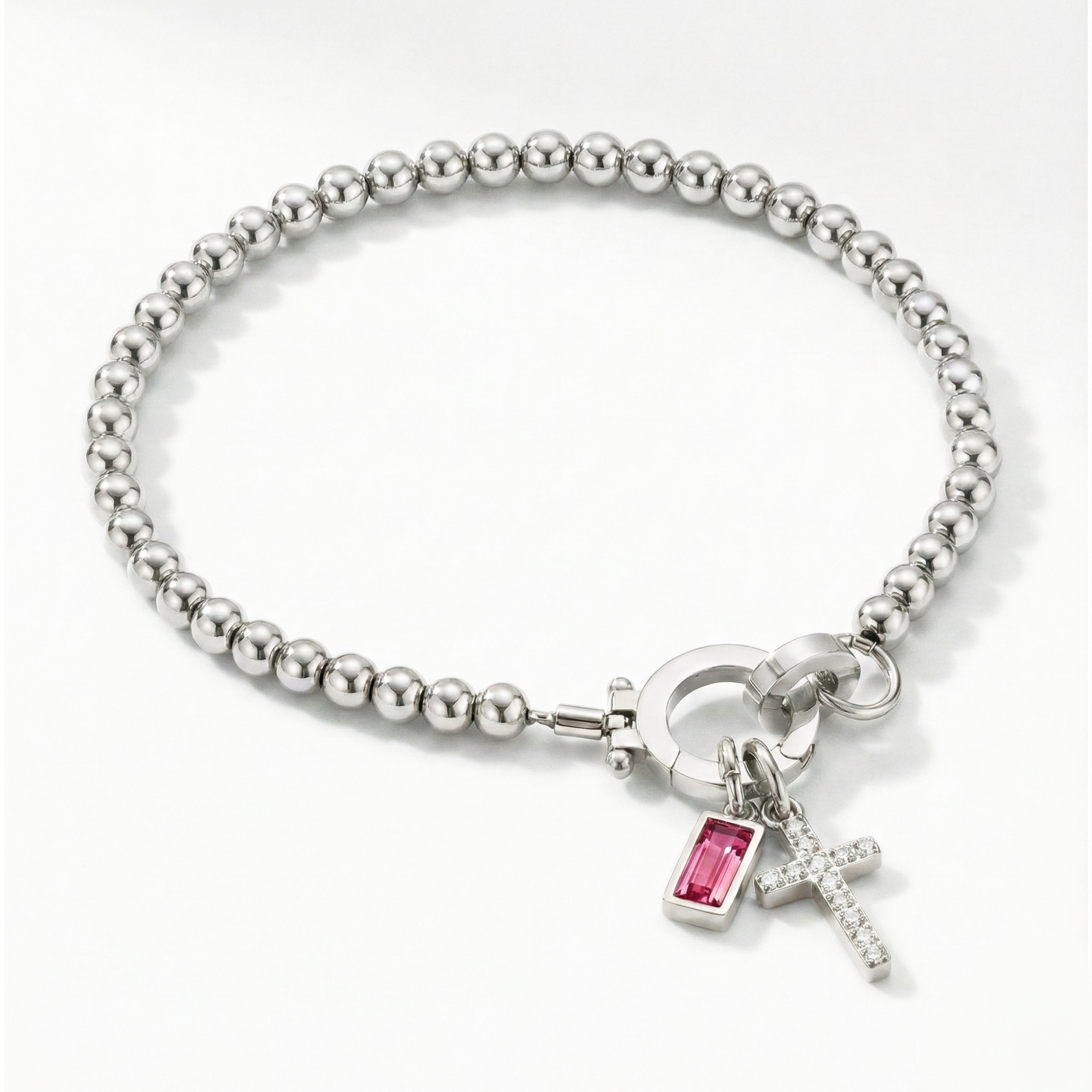 Beaded Birthstone Cross Charm Bracelet