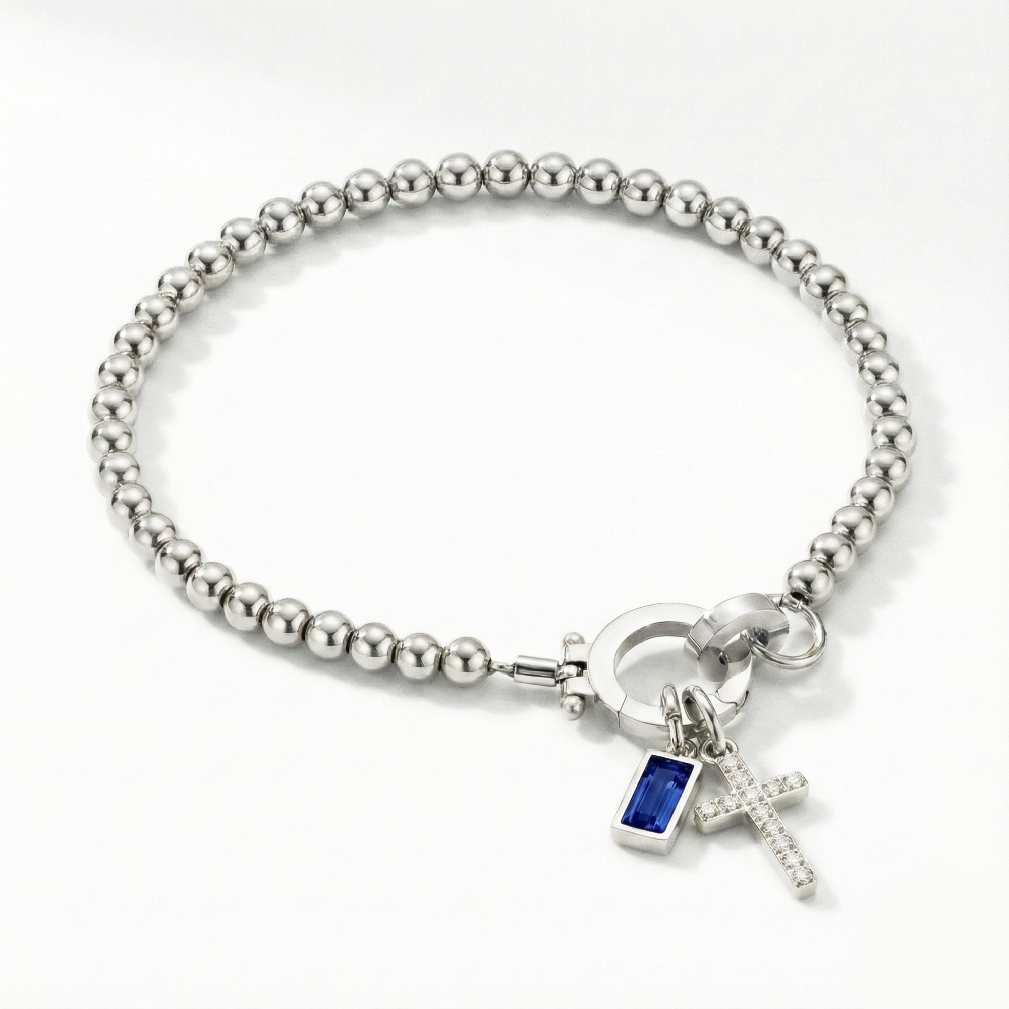 Beaded Birthstone Cross Charm Bracelet